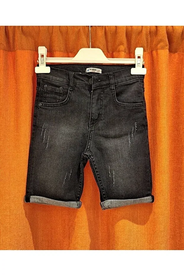 Детские шорты для мальчиков джинсовые Frayed full lycra denim capri Doğaç Giyim, Black