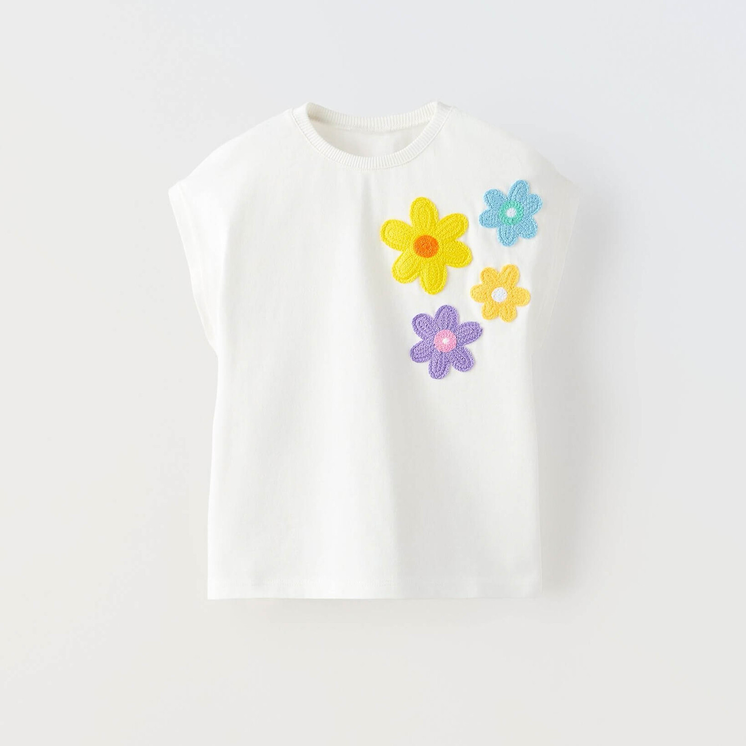 

Футболка Zara Summer Camp Floral Appliqué, белый