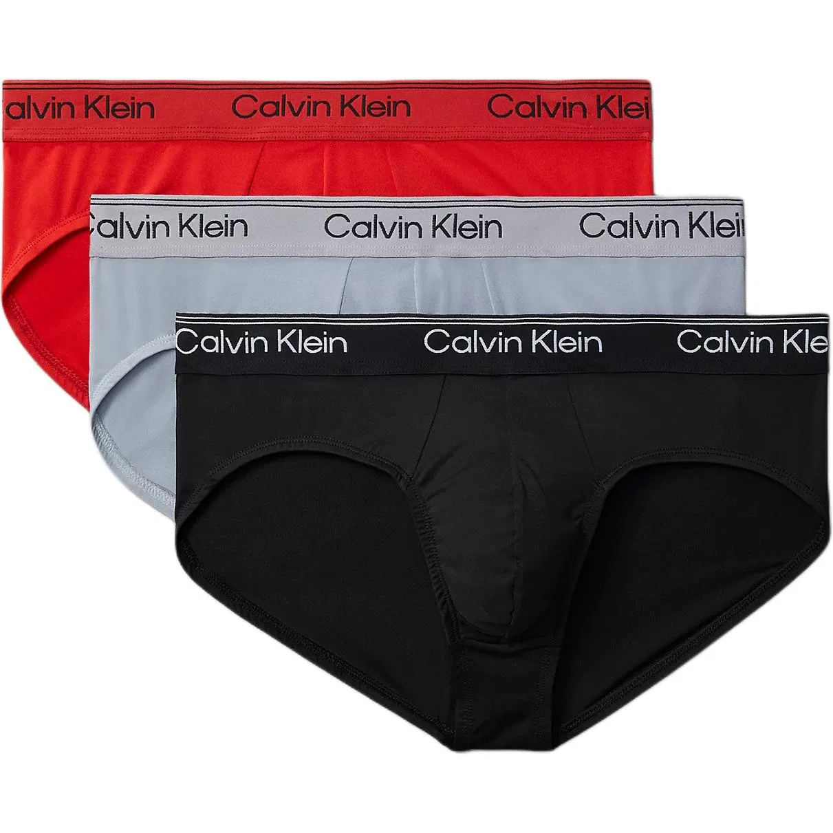 Мужские трусы-слипы с логотипом на поясе, комплект из 3 штук, Calvin Klein, Red/Light Gray/Black