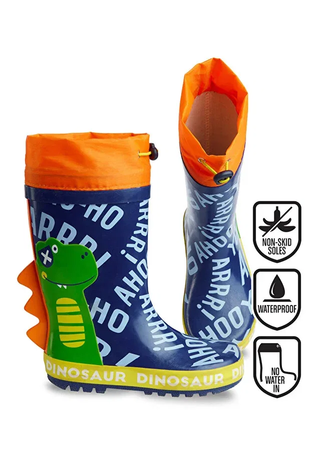 Детские резиновые сапоги для девочек с принтом Colorful Dinosaurs Denokids, Navy Blue