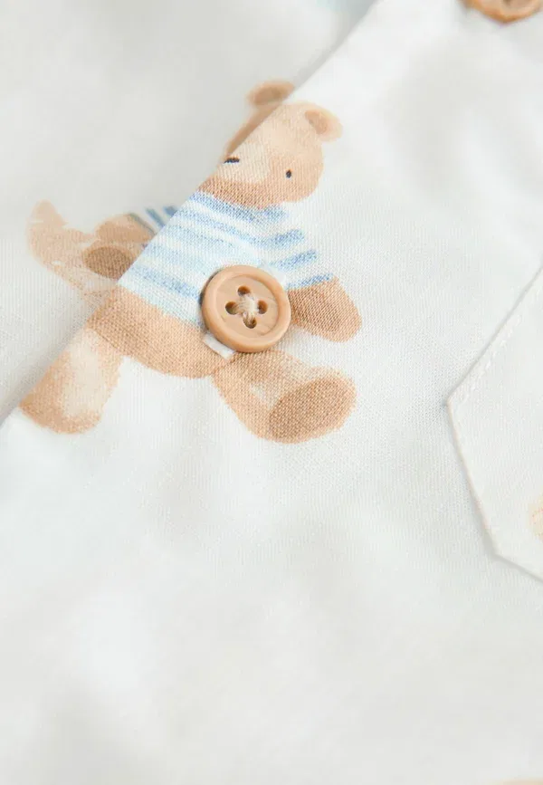 Пижамный комплект с принтом, Regular fit - single button through short pyjamas set, Next, Cream Bear, кремовый — фото 2