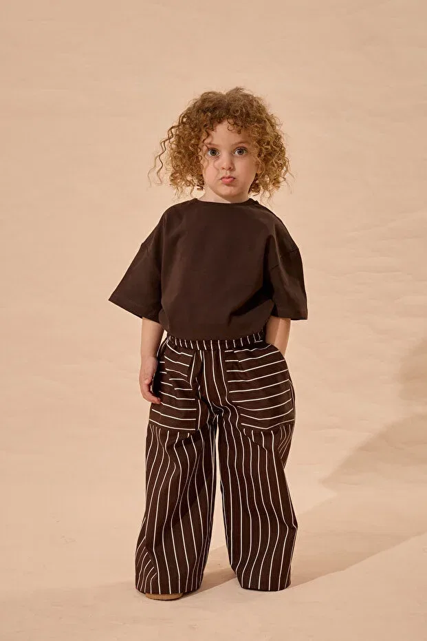 Детские широкие брюки в полоску для девочек Fahhar Kids, Brown — фото 4