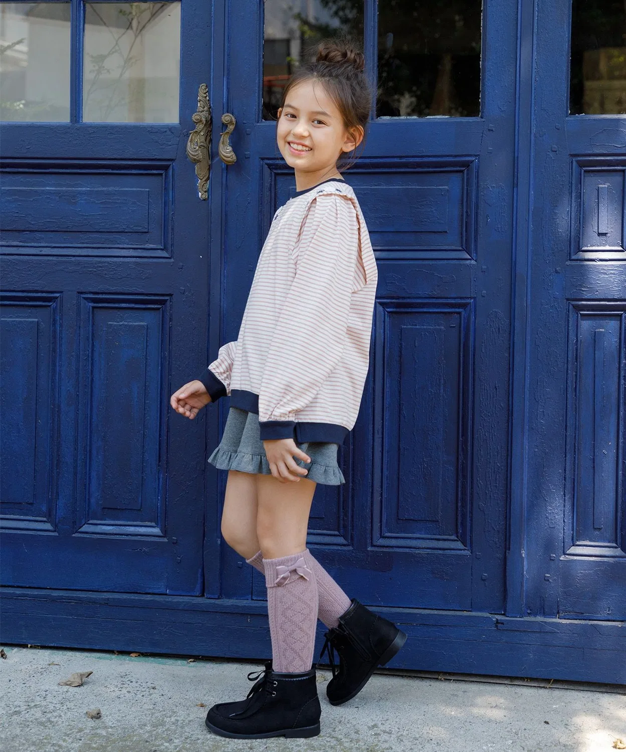 Детская футболка с принтом Ribbon Border Kumikyoku KIDS, Navy — фото 3