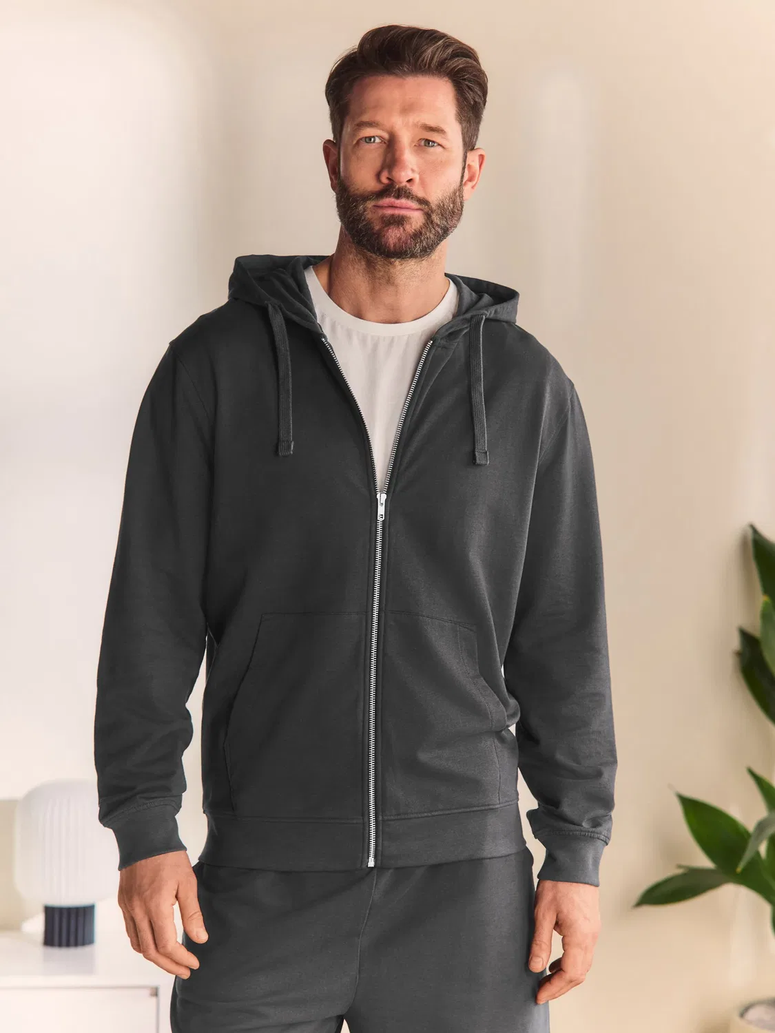 Худи на молнии, легкий джерси, Slate Grey Loopback Zip Up Hoodie Next, серый сланец
