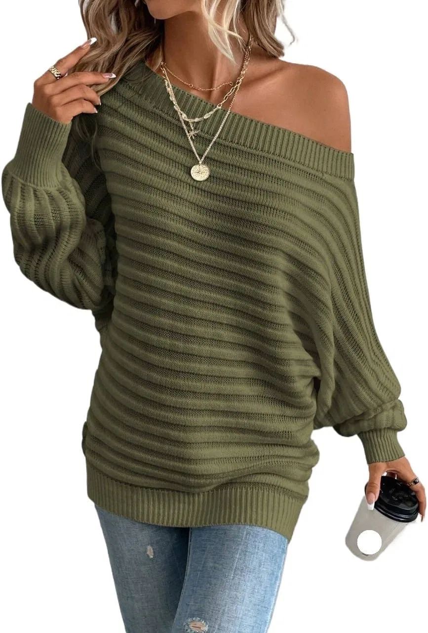 Женский пуловер с рукавом-кимоно, модель Pullover Sweater Top, армейский зелёный