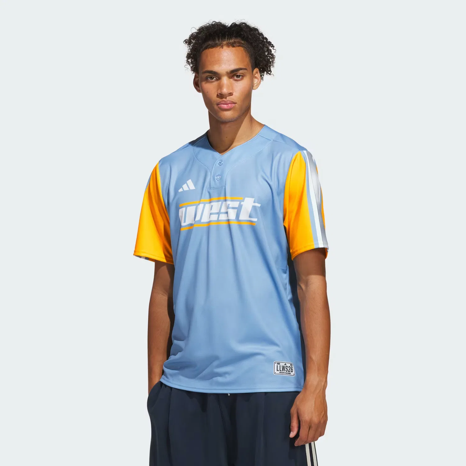 Бейсбольная джерси унисекс на двух пуговицах West Little League World Series Replica Adidas Performance, голубой/золотой