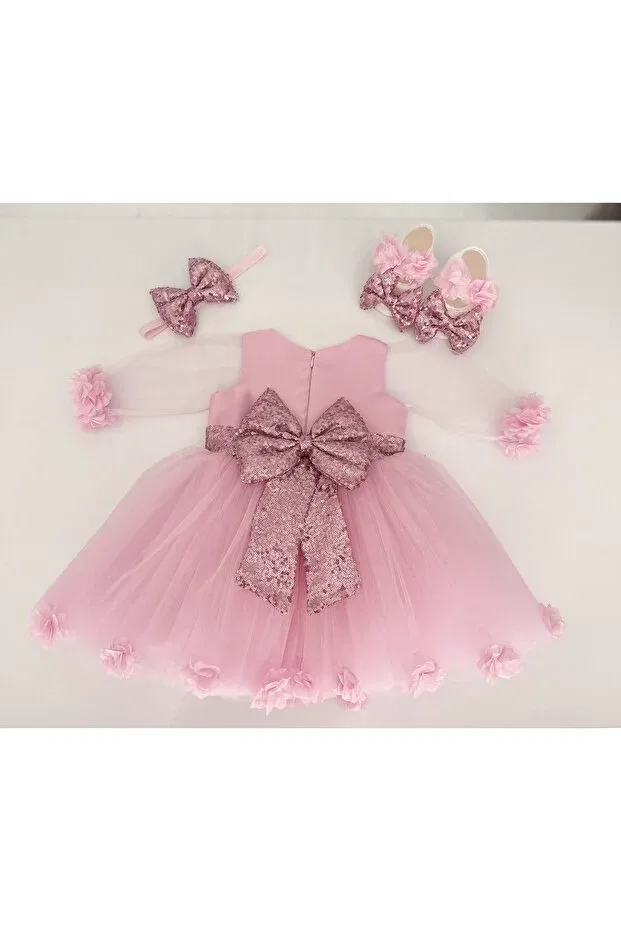 Детский комплект платьев с длинным рукавом Birthday and mawlid dress set Almira Tasarım, Pink — фото 2