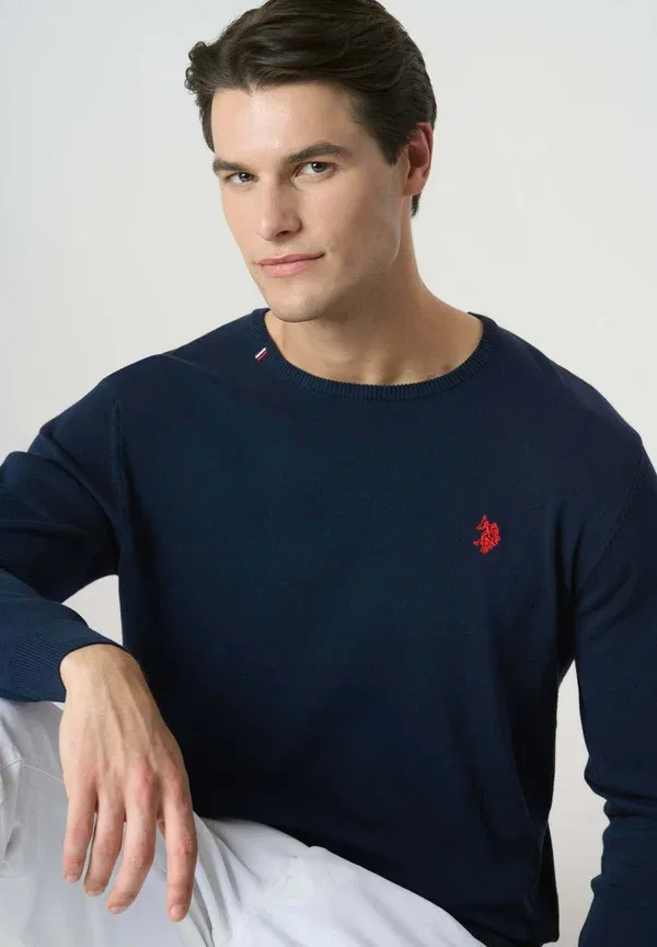 Свитер с круглым вырезом, хлопок, Maglia girocollo in con logo ricamato, U.S. Polo Assn., синий — фото 4