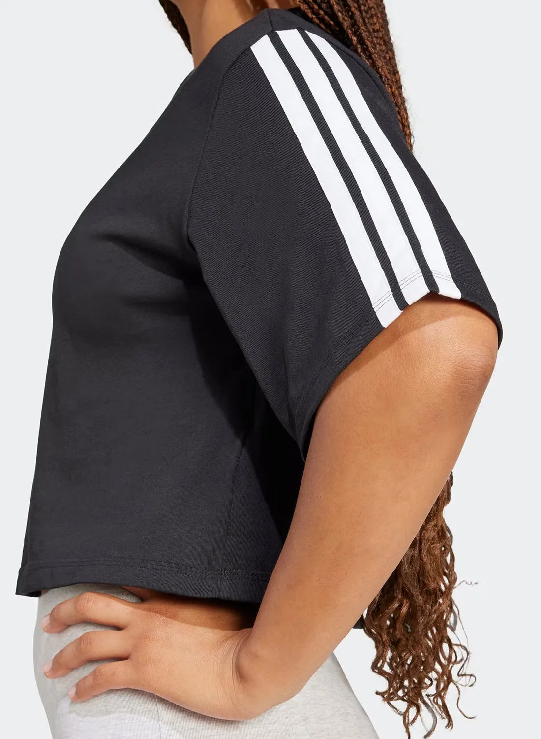 Футболка свободная с принтом Essential 3 stripe Adidas, черный — фото 3