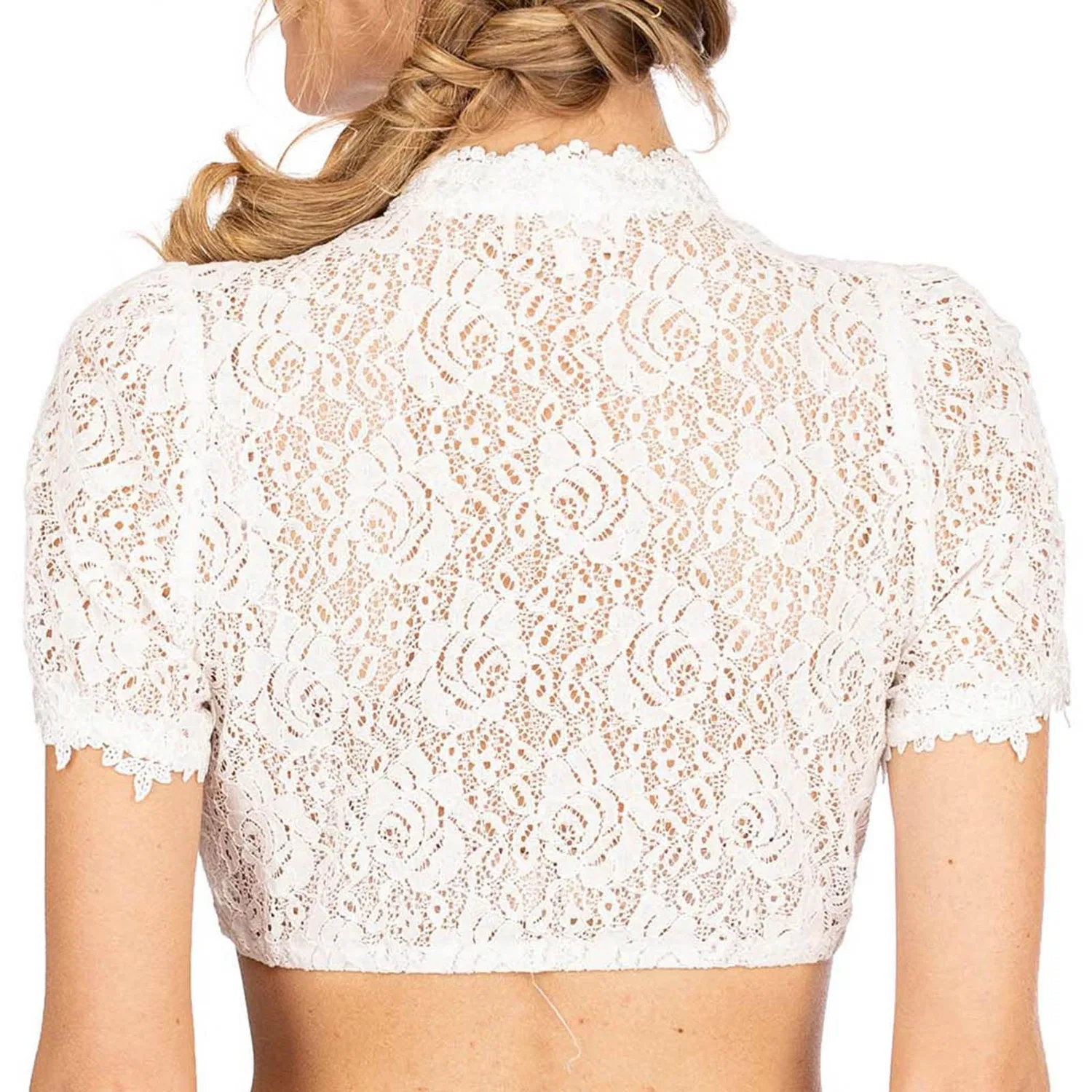Женская блузка с кружевом Dirndl Women's Lace Blouse, A03-White — фото 2