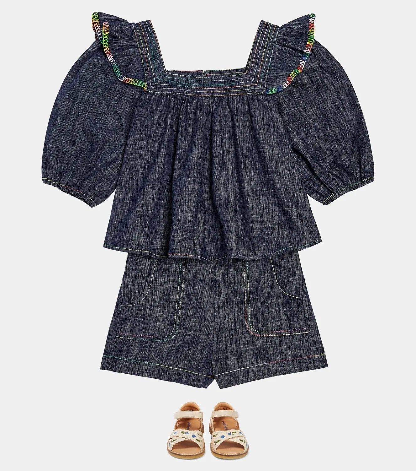 Шорты джинсовые с карманами Zimmermann Kids, синий — фото 2