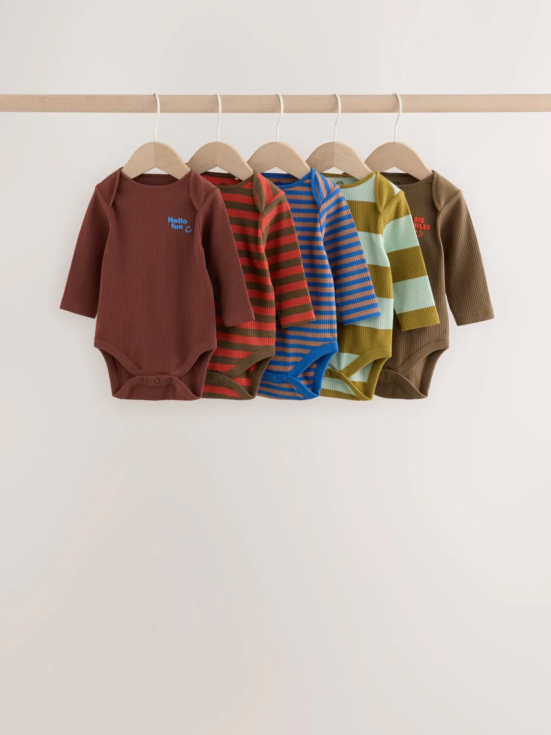 Набор из 5 боди с длинными рукавами в несколько полосок Next, Multi Stripe