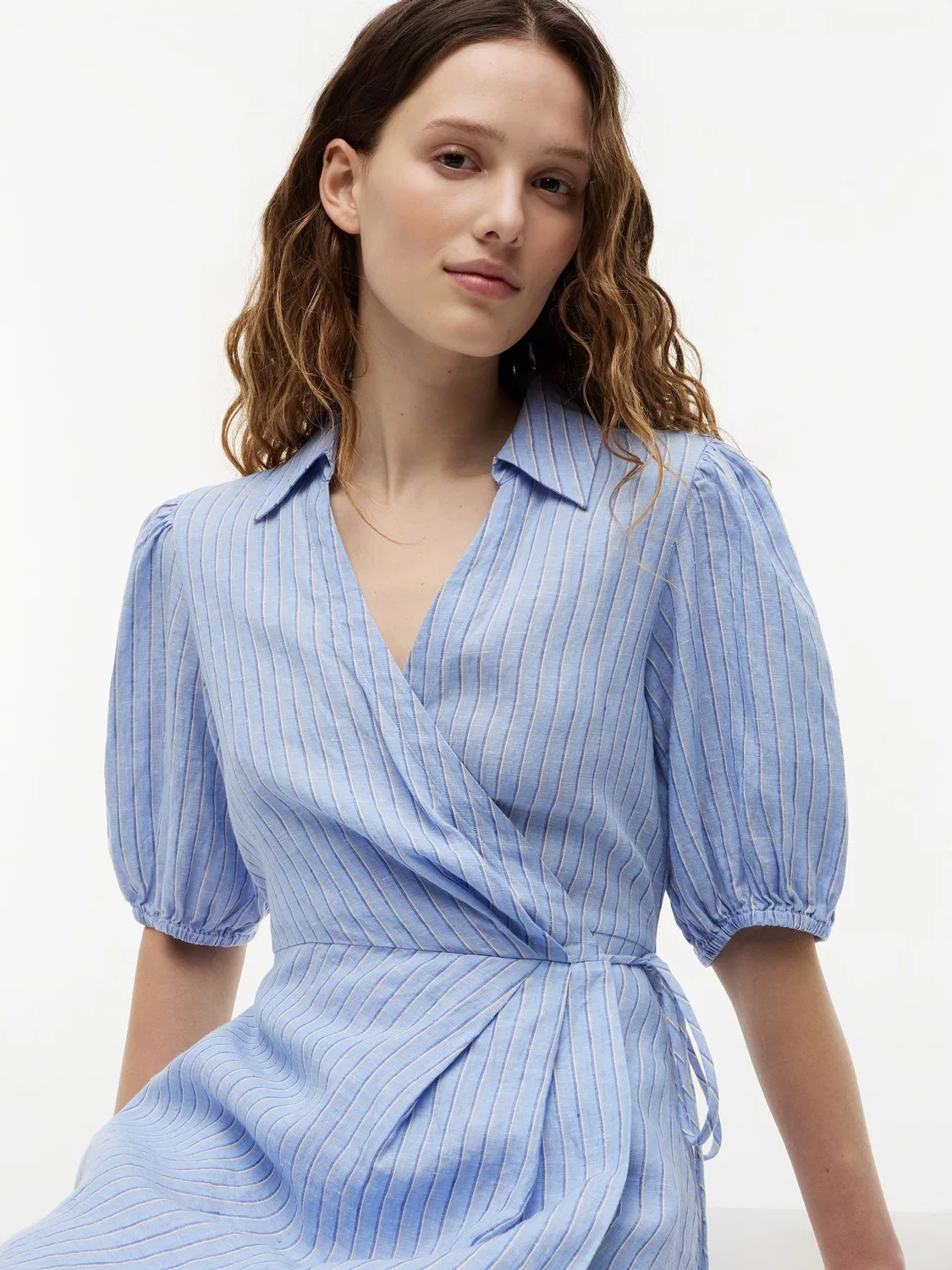 Платье-запах мини Pure Linen Relaxed Fit Tommy Hilfiger, синий — фото 3