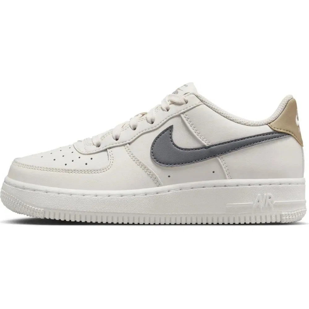 Детские кроссовки унисекс из натуральной кожи с логотипом Air Force 1 Af1 Gs Leather Nike, Cream Grey — фото 2
