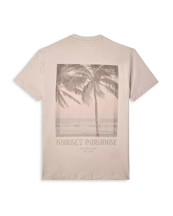 Детская футболка для мальчиков с принтом Palm Paradise Tee The Drip Shop, Bone — фото 2