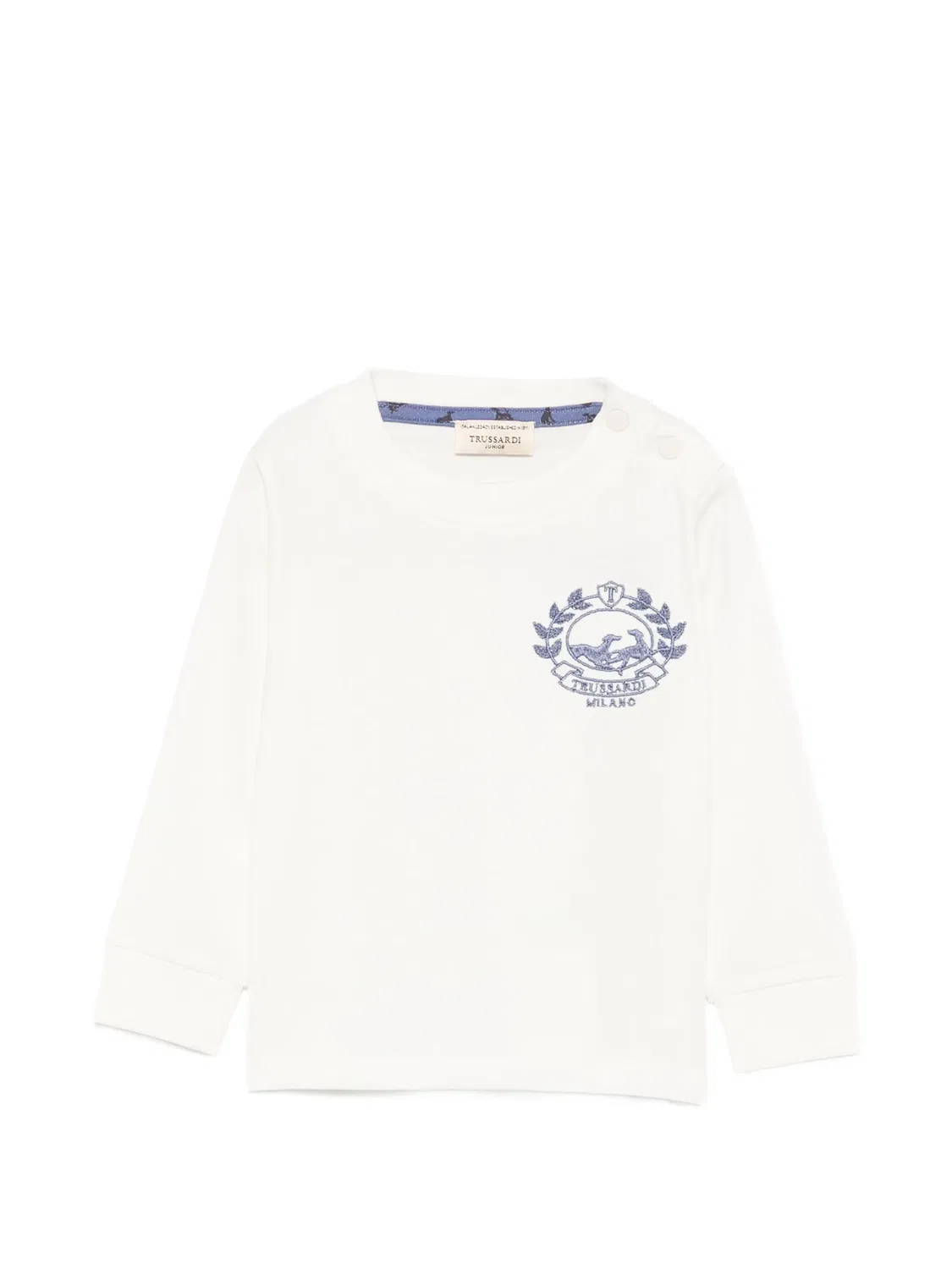 Топ с пуговицами на плече и вышитым логотипом Trussardi Junior, нейтральные цвета