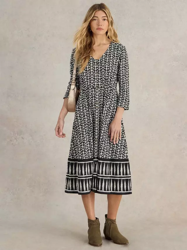

Платье White Stuff Mia Geometric Organic Cotton Blend, цвет black/white