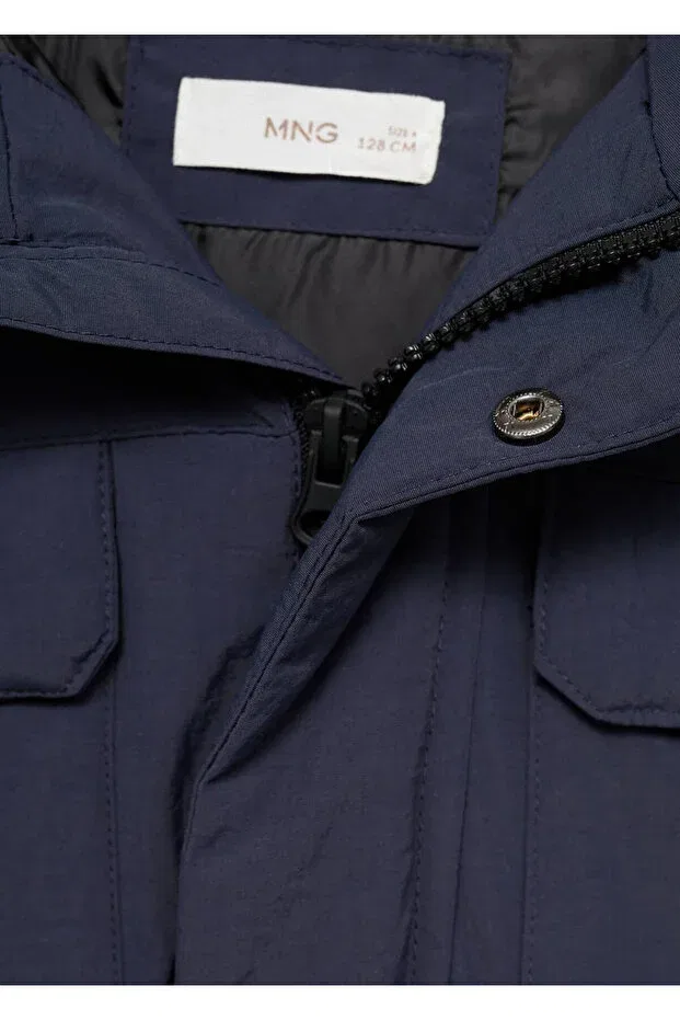 Детское пальто для девочек зимнее с капюшоном Mango Kids, Navy Blue — фото 4