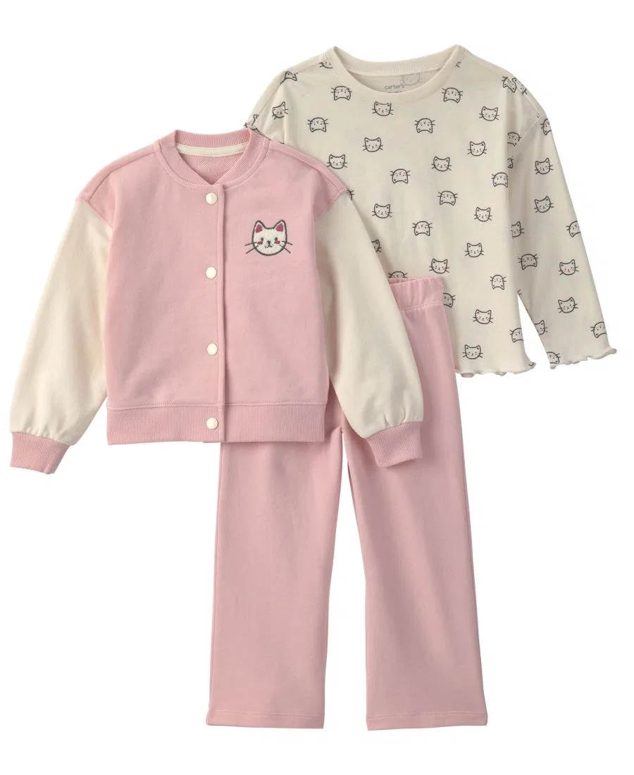 Комплект из 3 предметов: куртка-бомбер, топ и брюки Cat French Terry Carter's, Pink/White