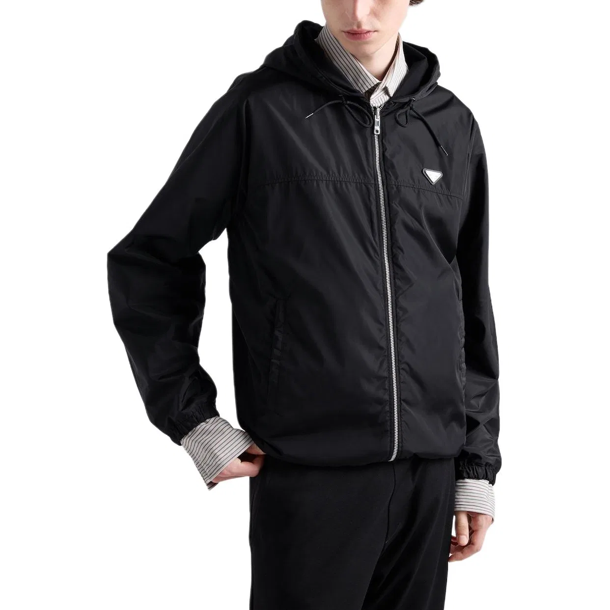 Мужская куртка с капюшоном средней посадки прямого кроя PRADA, Black — фото 3