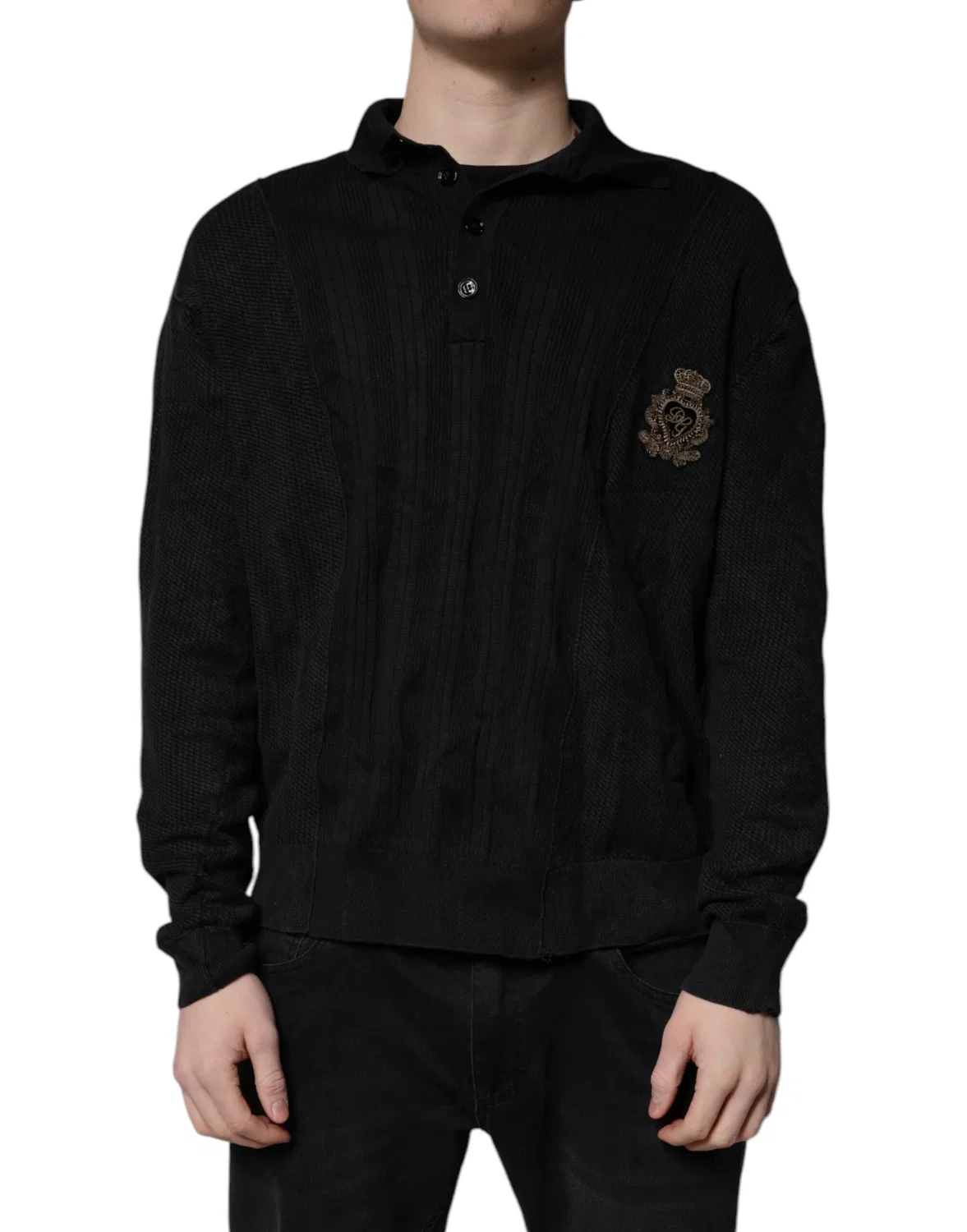 Мужской пуловер на пуговицах из шелка с логотипом Black Heraldic Dolce & Gabbana, Black