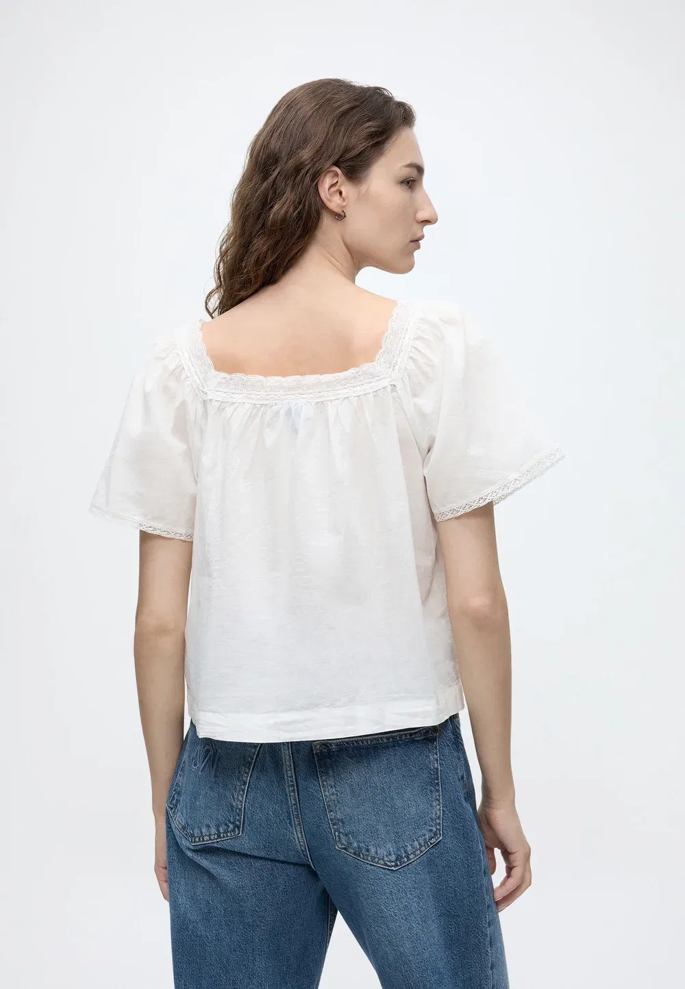 Кружевная женская блузка с квадратным вырезом Gap, New Off White — фото 3