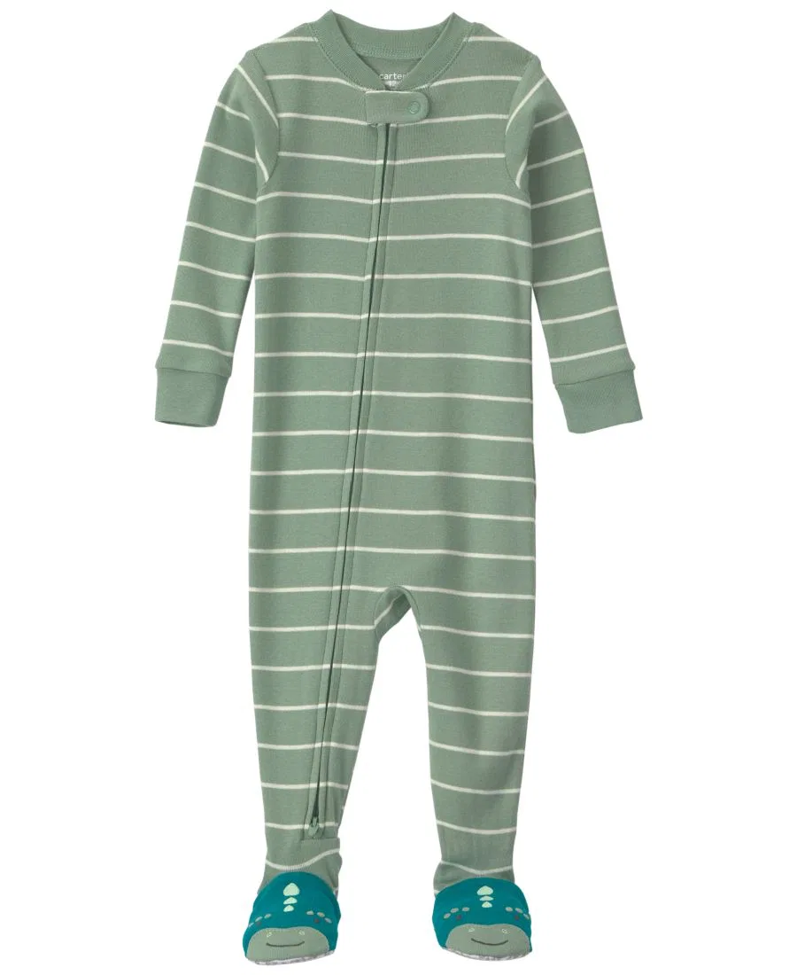 Детский слип с ножками на молнии, с длинным рукавом, модель Dino Striped Carter's, Green