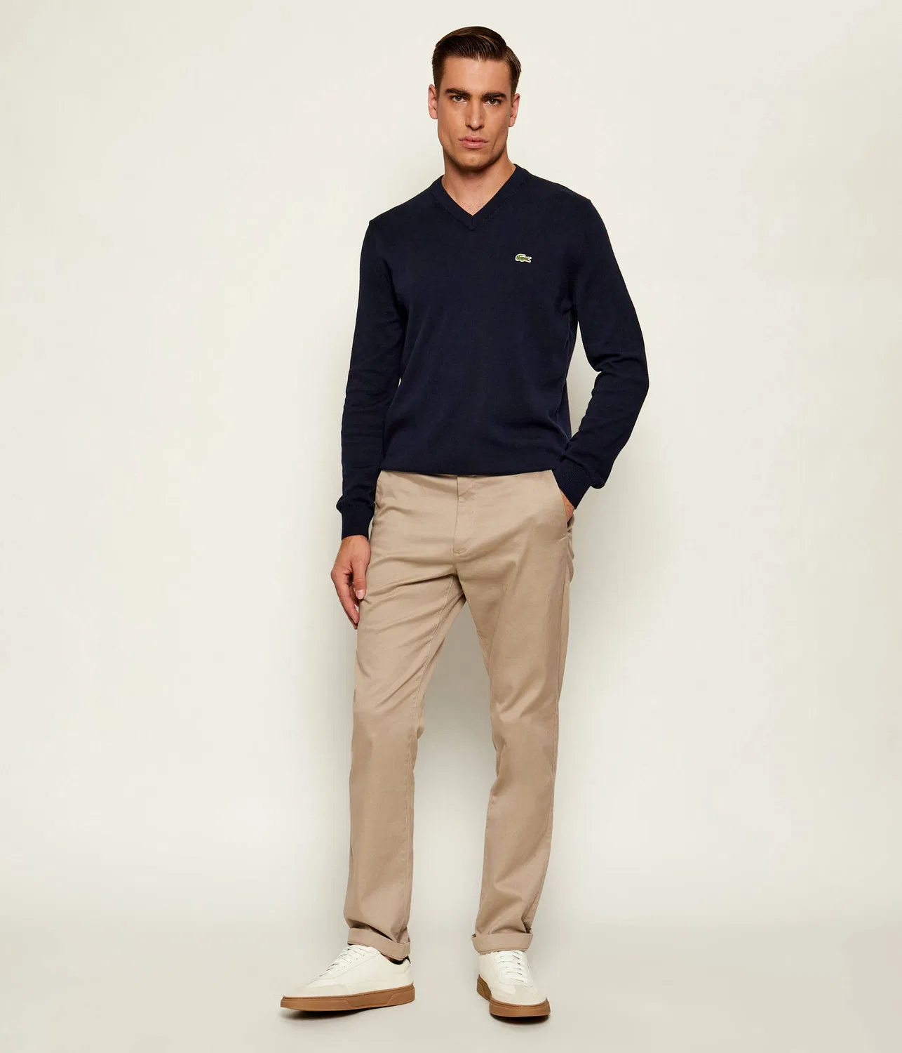 Свитер с V-образным вырезом Lacoste, темно-синий — фото 2