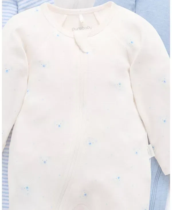 Детский комплект комбинезонов на молнии для новорожденных 4 шт Purebaby, Pale Blue Bear Pack — фото 3