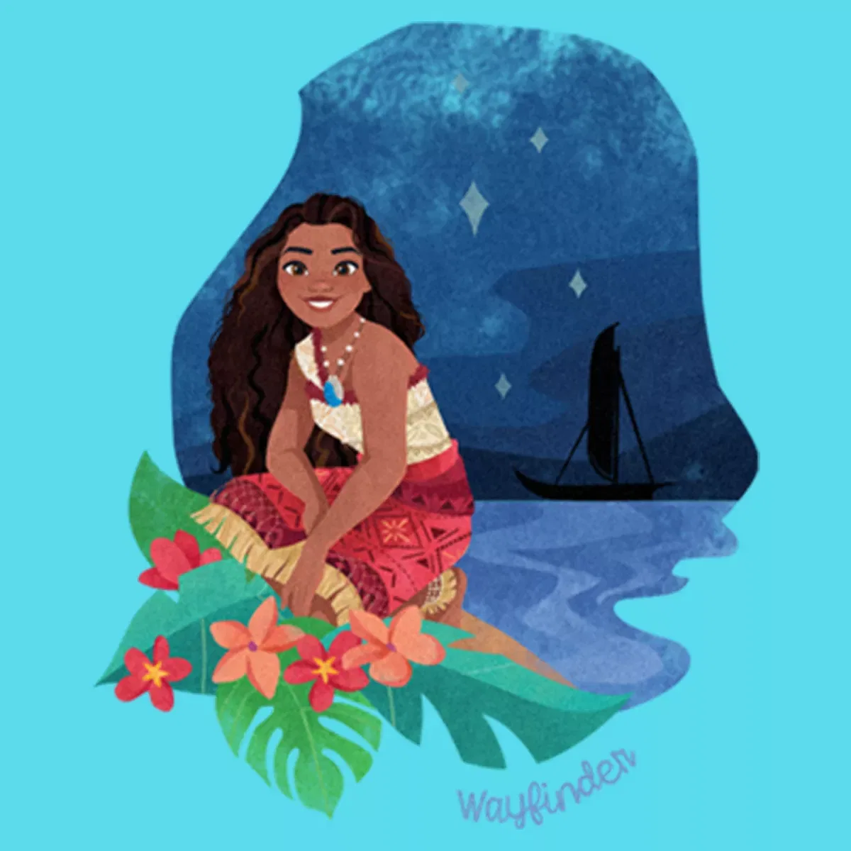 Детская футболка-кроп с принтом Wayfinder Night Portrait Moana 2, Blue — фото 2