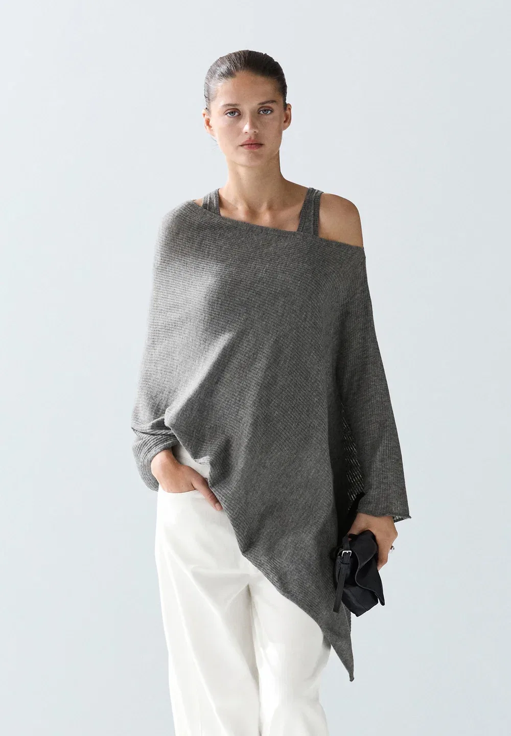 Накидка из тонкой вязаной шерстяной смеси Massimo Dutti, Grey