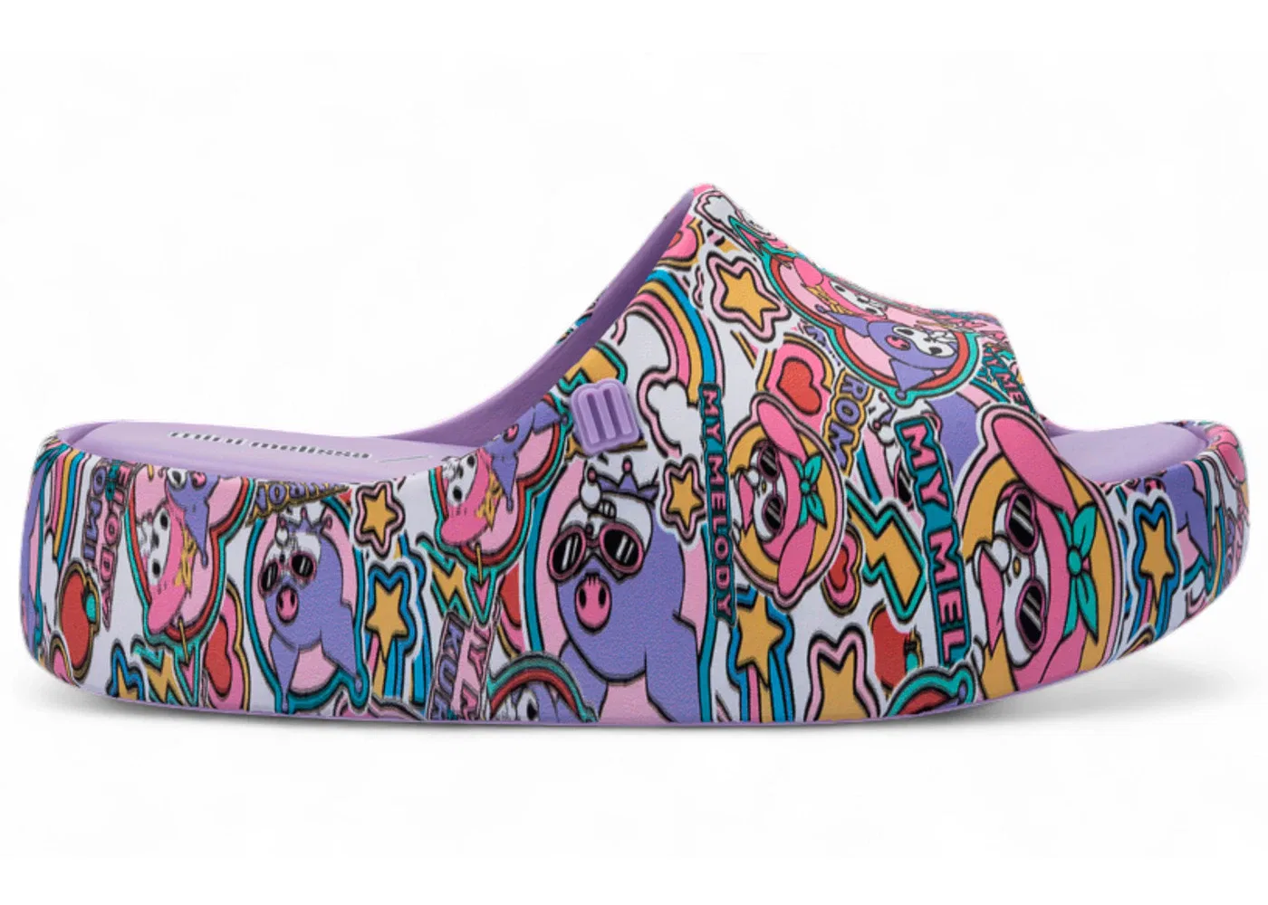 Детские сандалии-слайды на платформе с принтом Hello Kitty and Friends Melissa Mini Melissa Free Platform Slide, сиреневый/желтый