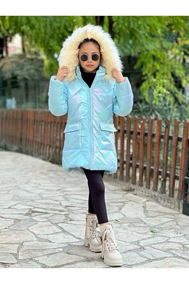 Детское пальто для девочек зимнее с капюшоном Generic Brands, Blue