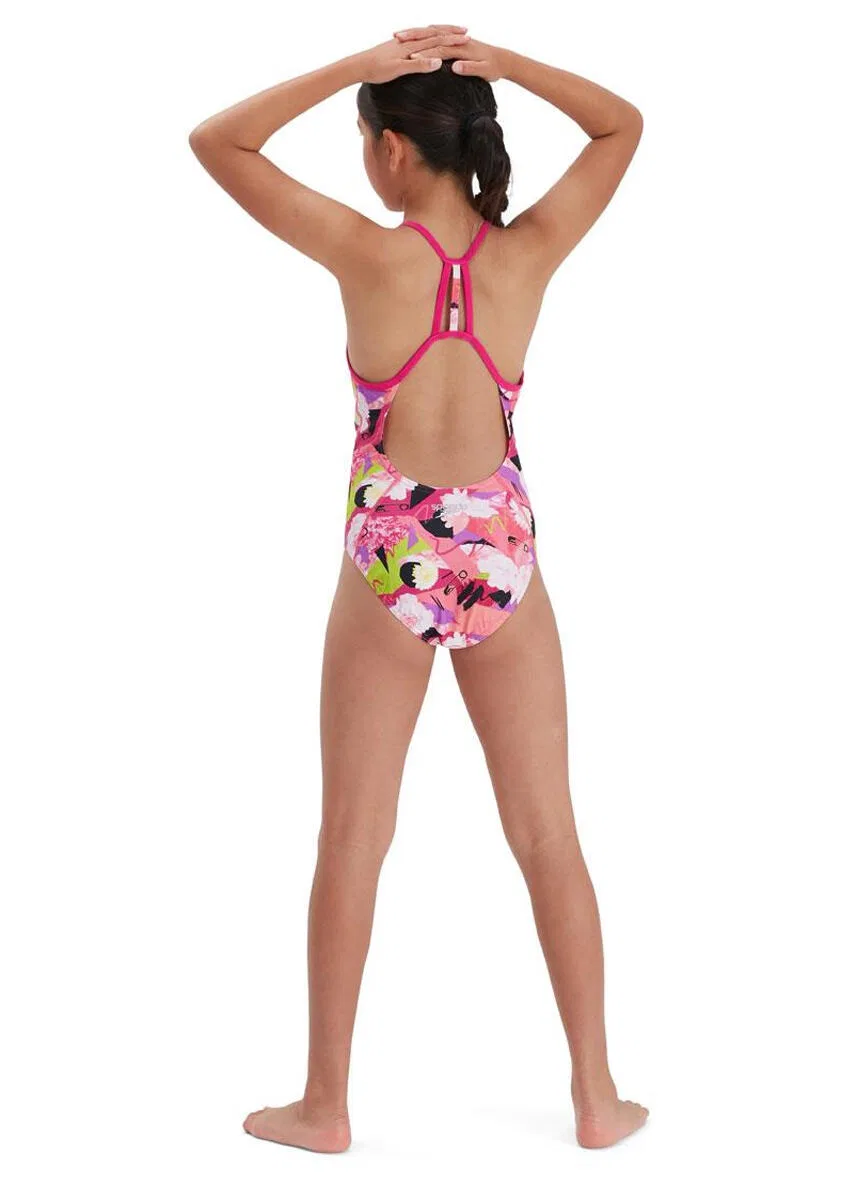 Детский купальник с цветочным принтом Punk Floral Lane Line Back Speedo, Роза — фото 4