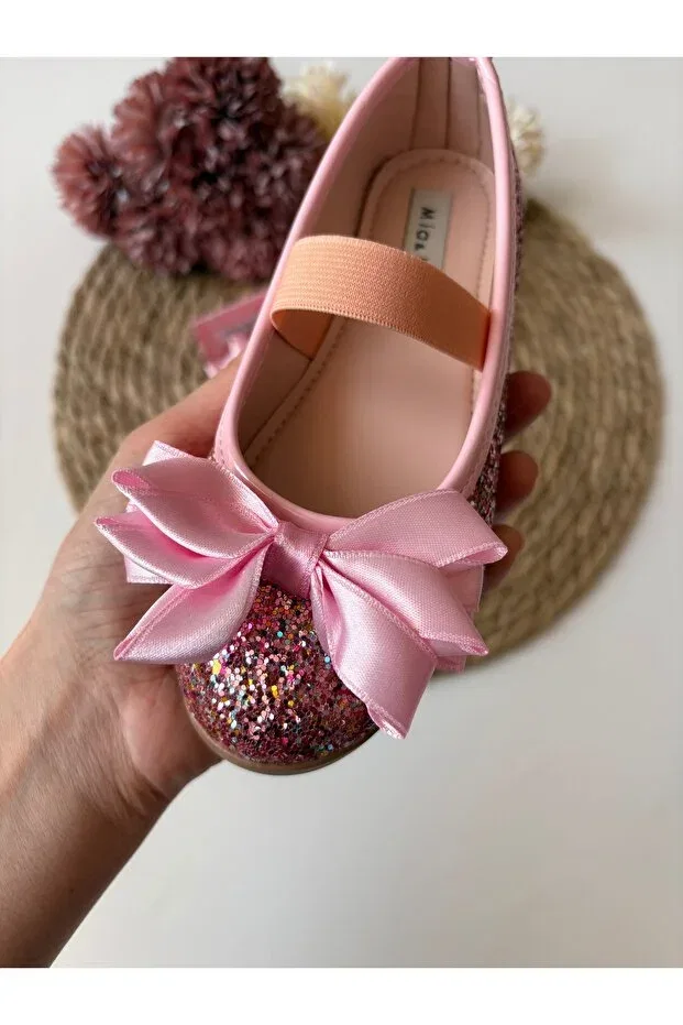 Детские балетки для девочек с блестками Bebeğim Butik, Pink — фото 3