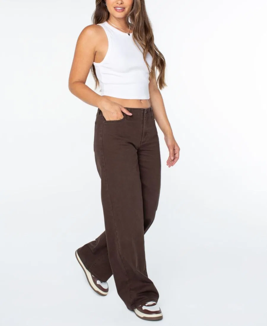Джинсы женские свободные с завышенной талией, модель No-Waist Mid-Rise Baggy Celebrity Pink, Brown — фото 3