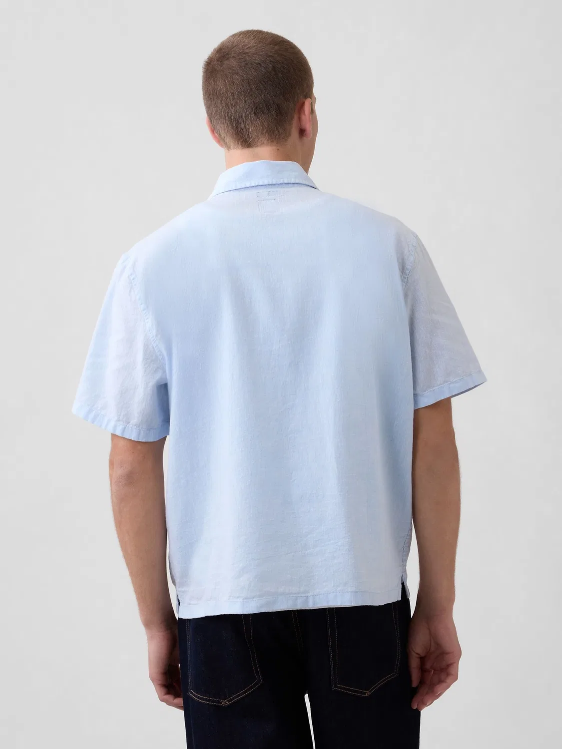 Рубашка из льна и хлопка, свободная Gap, синяя — фото 2