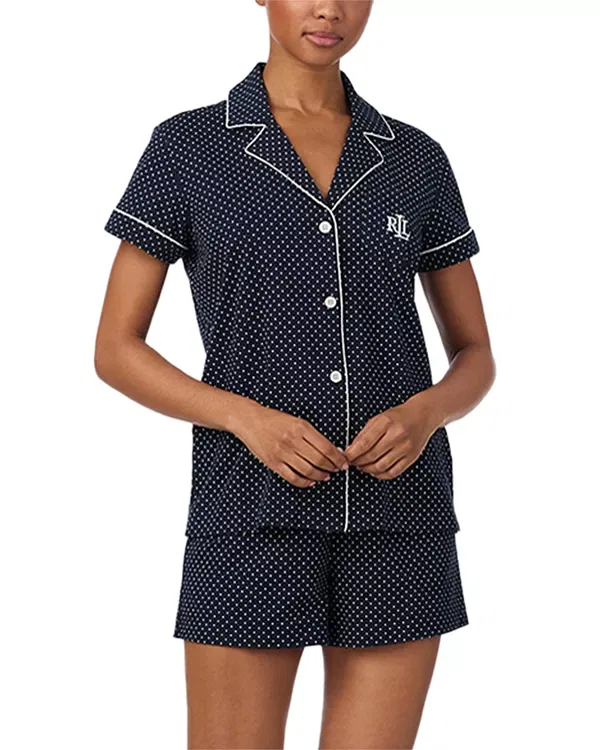 Женская пижама-комплект с коротким рукавом Short Sleeve Knit Boxer Pajama Set Ralph Lauren, Navy Dot