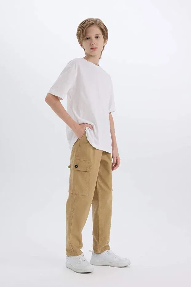 Детские брюки для девочек широкие хлопковые Defacto, Beige-Bg739 — фото 2