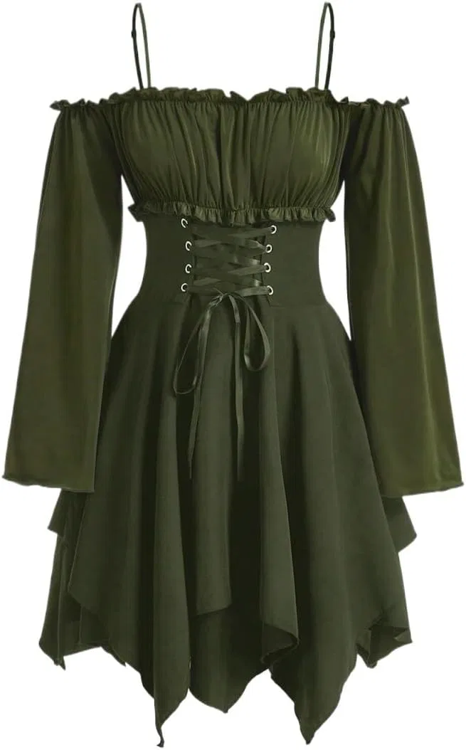Женское коктейльное платье А-силуэта с открытыми плечами, Army Green