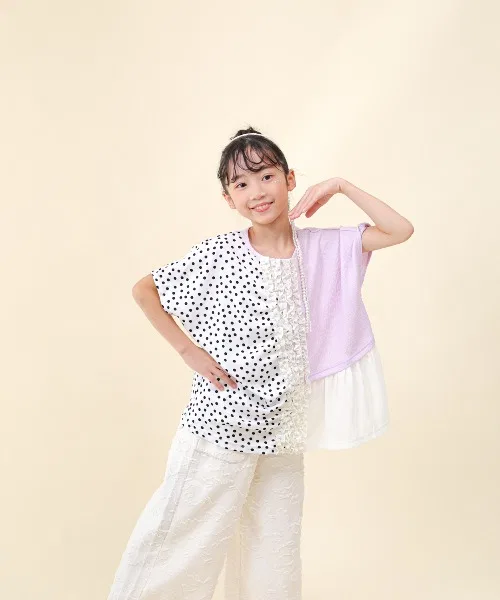 Детская блузка с воланами и принтом в горошек, модель Docking Frill Dot, unica, Light Purple — фото 4