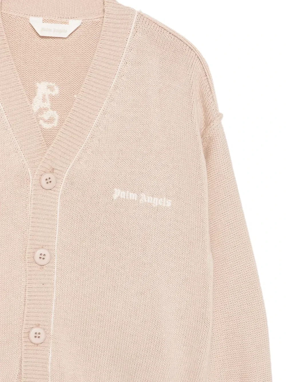 Кардиган с логотипом-интарсией Palm Angels Kids, бежевый — фото 3