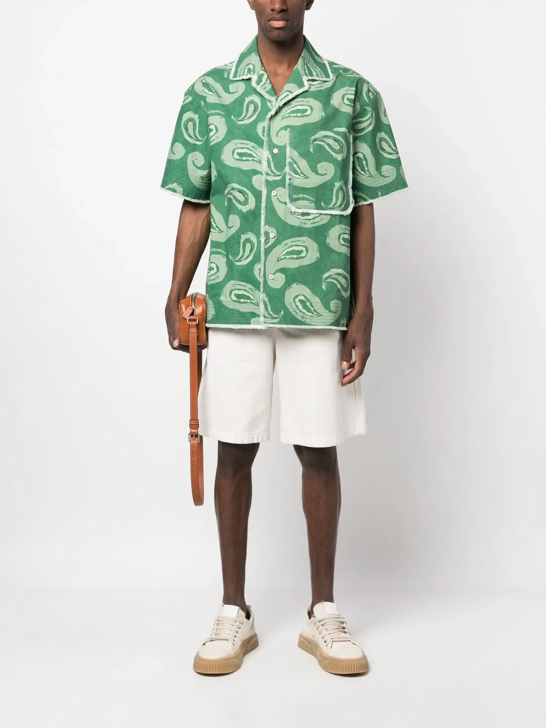 Рубашка с принтом Пейсли и необработанным краем Jacquemus, зеленый — фото 4