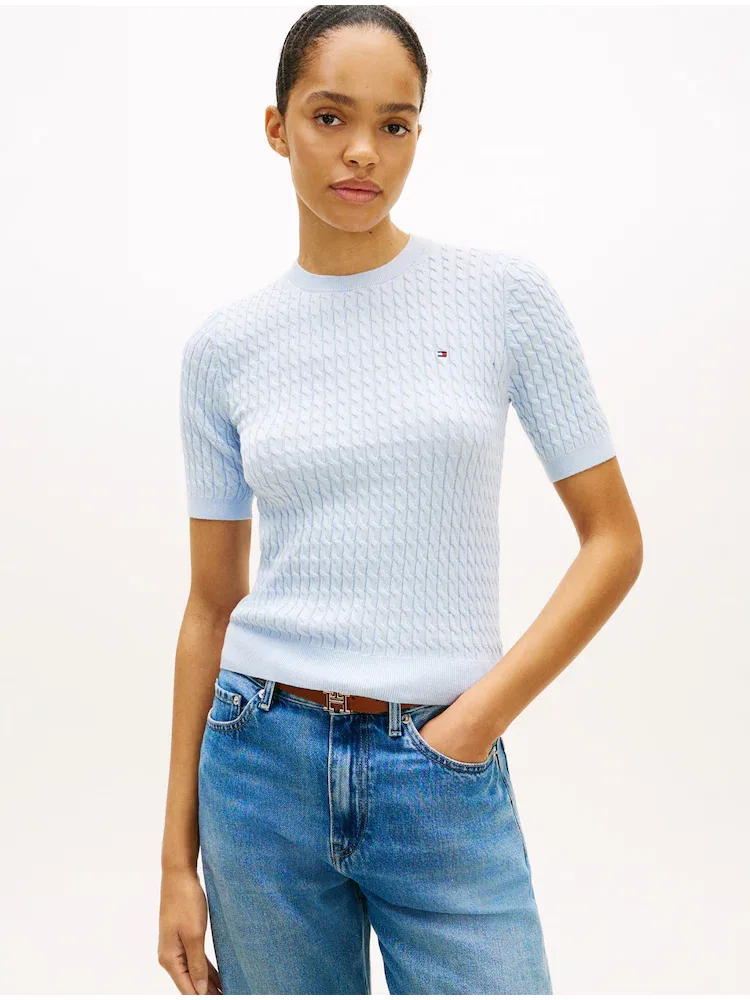 Свитер мини кейбл круговой воротник TOMMY HILFIGER, Blue