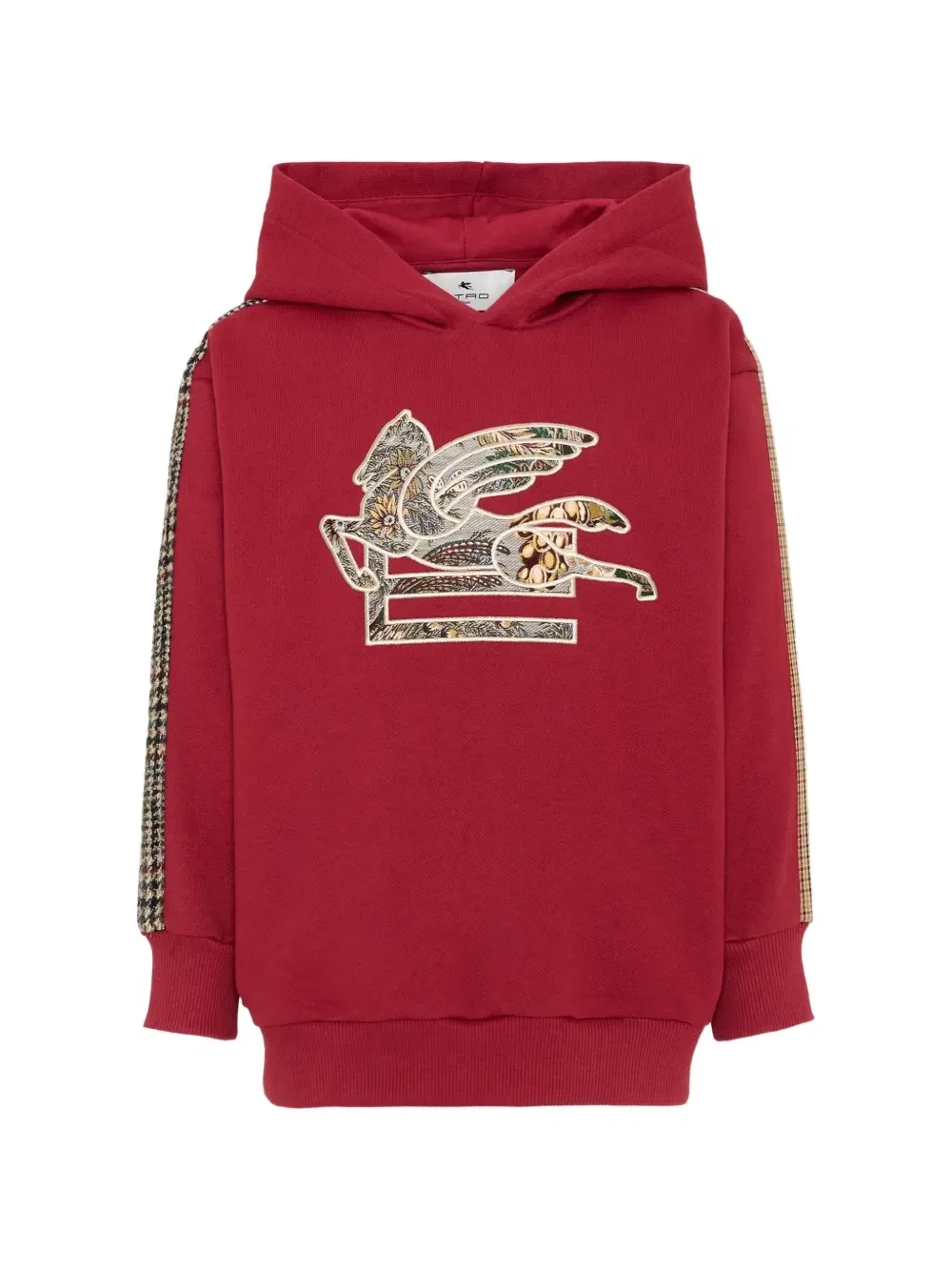Толстовка с вышивкой Пегаса и клетчатыми вставками Etro Kids, красный
