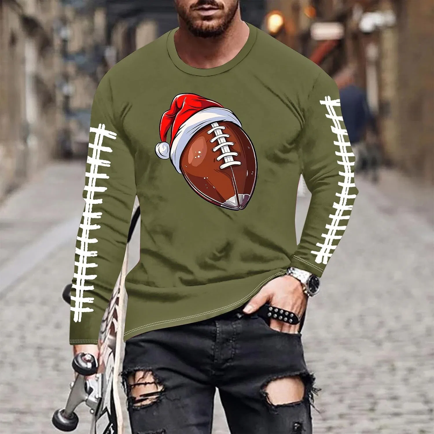 Мужская футболка с принтом Funny Print Christmas, Army Green — фото 2