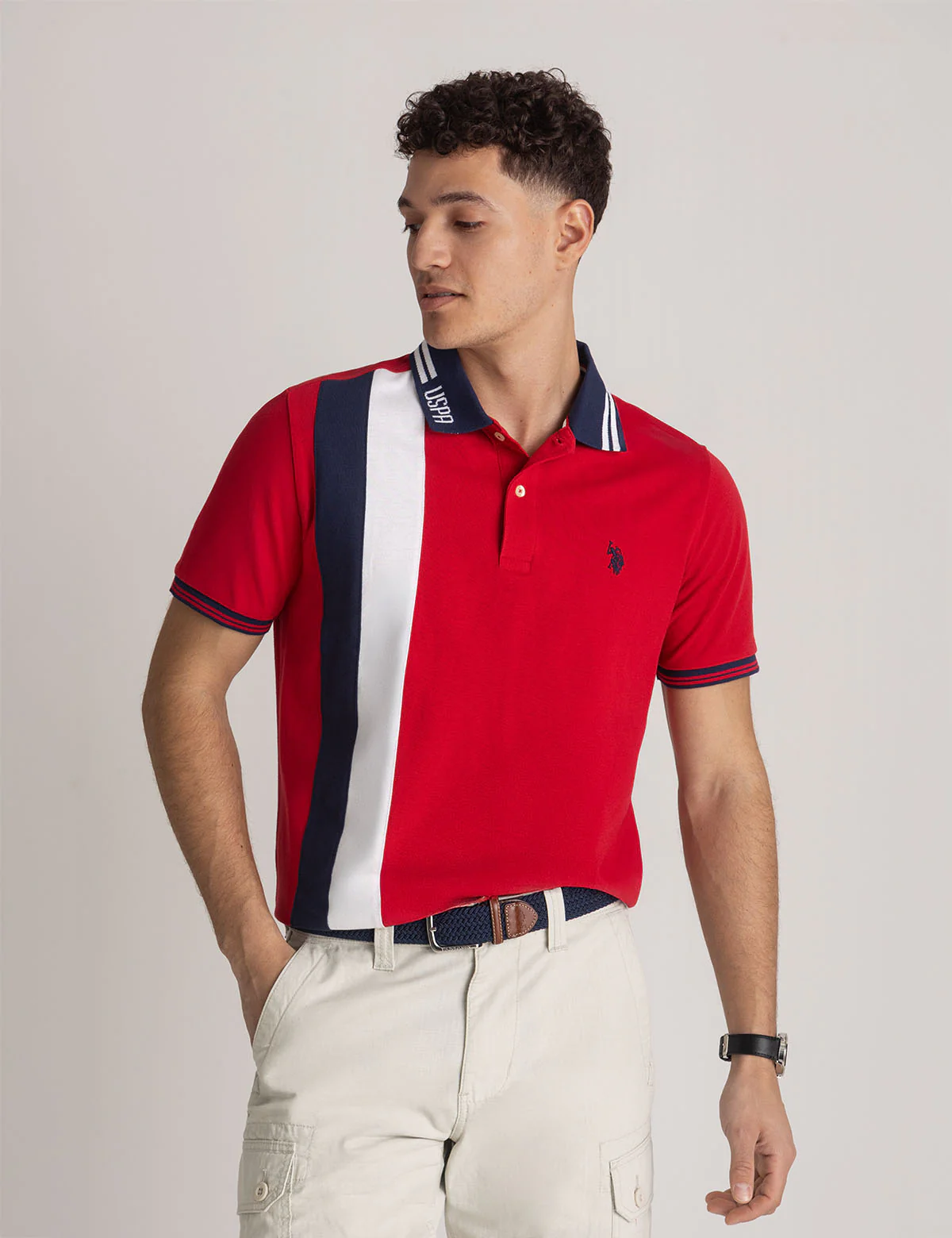 

Футболка-поло U.S. Polo Assn Vertical Colorblock Pique, красный