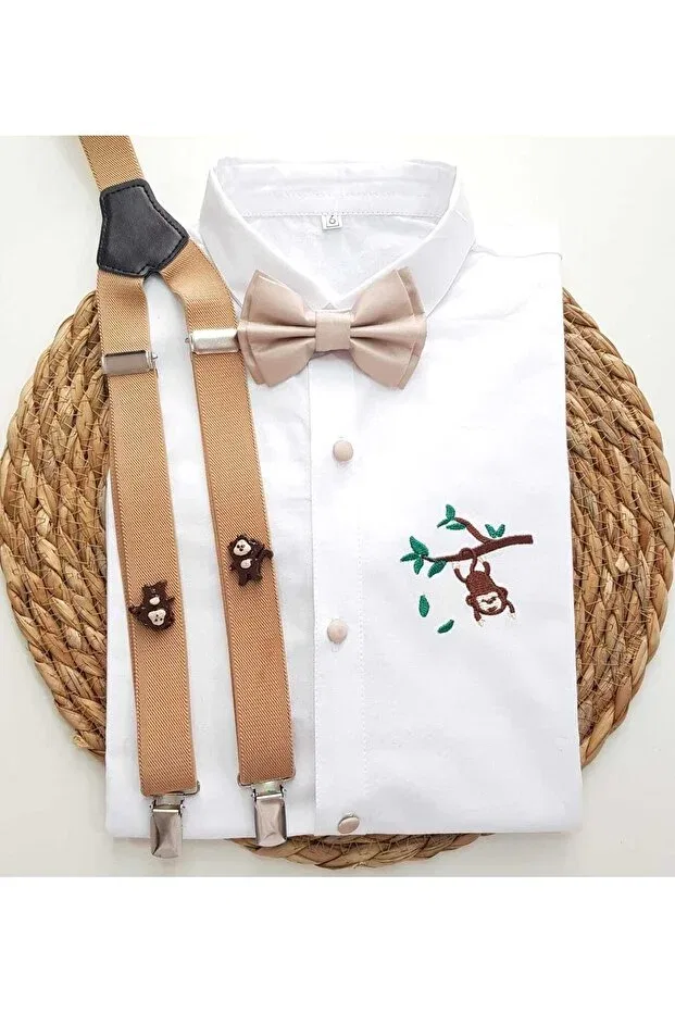 Детская рубашка для мальчиков с принтом Kukuli concept sling bow tie shirt Cool Partyshop, Beige