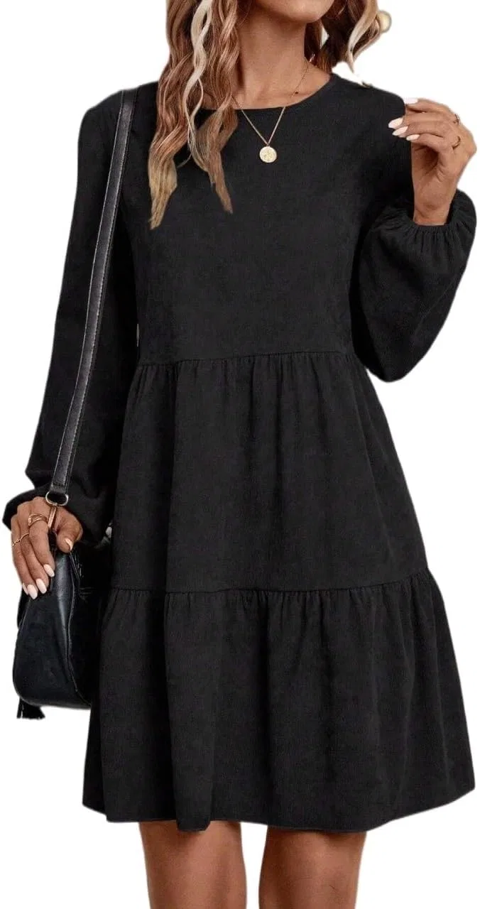 Женское короткое платье с длинным рукавом, Black