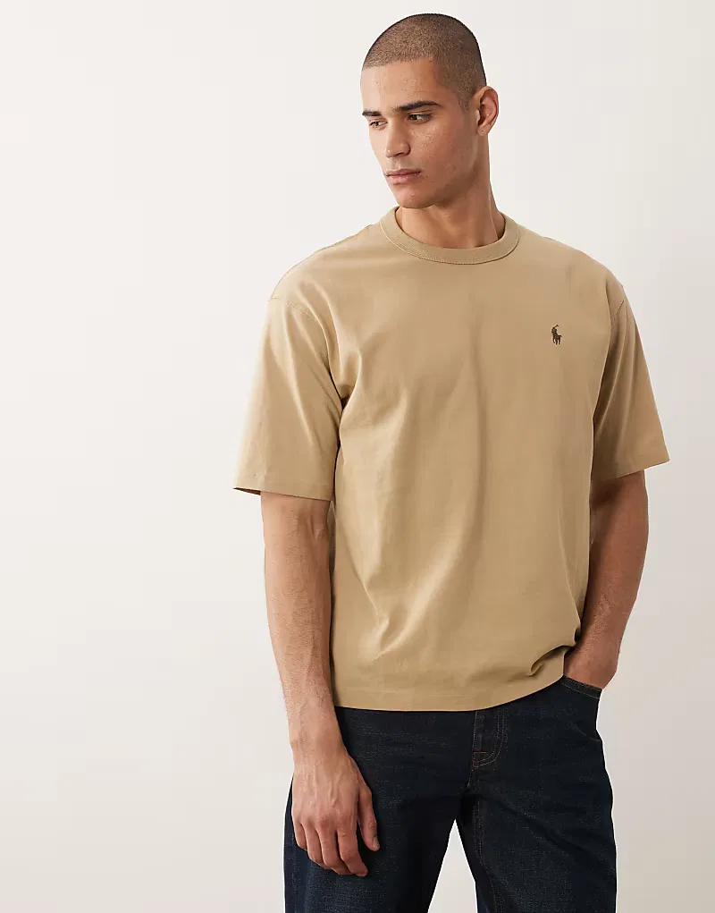 Футболка Polo Ralph Lauren Icon Logo из плотной ткани свободного кроя, бежевый